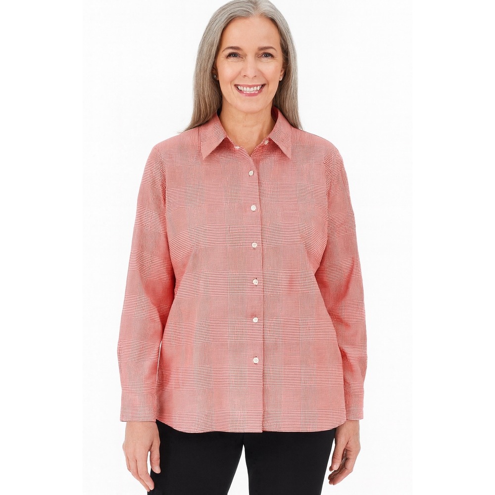 Foxcroft womens‎ plaid houndstooth button down shirt size 12 Academia Preppy